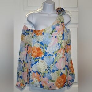 Cece Womens Floral Puff Sleeve Off Shoulder Blouse  Large